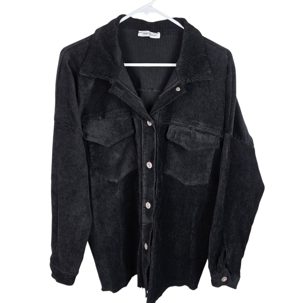 Made In Italy Corduroy Shacket Women OS Black Good Oversized Button Down Pocket